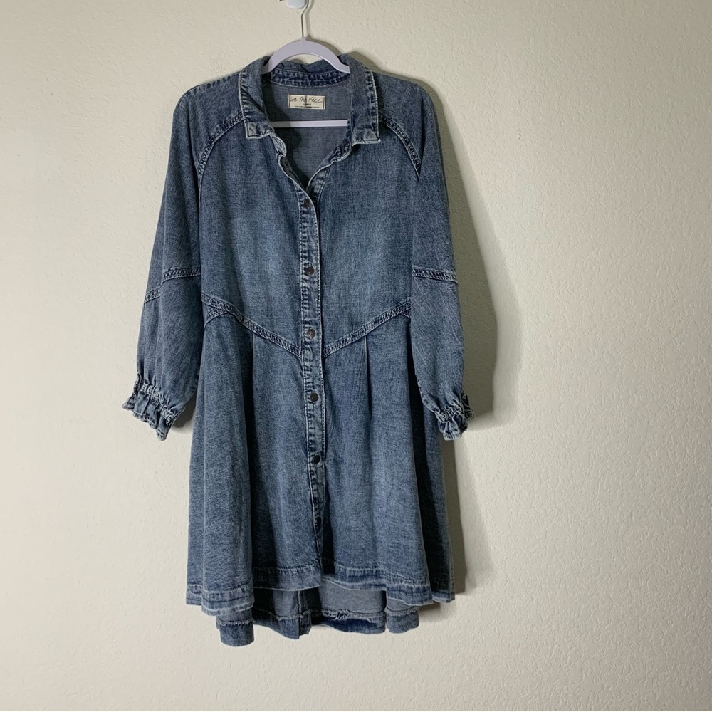 We the free Womens Blue Denim Hannah Long Sleeve Mini Dress L - Picture 2 of 10